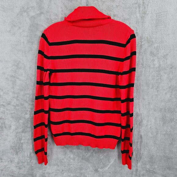 Ralph Lauren LRL Sweater S Red Black Stripe Metallic Gold Toggle Closure Cotton - Picture 10 of 11